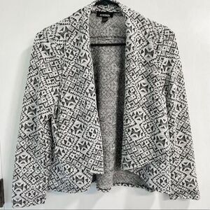 B Design Women's Open Front Cardigan - Black & White Aztec Print, Soft Knit